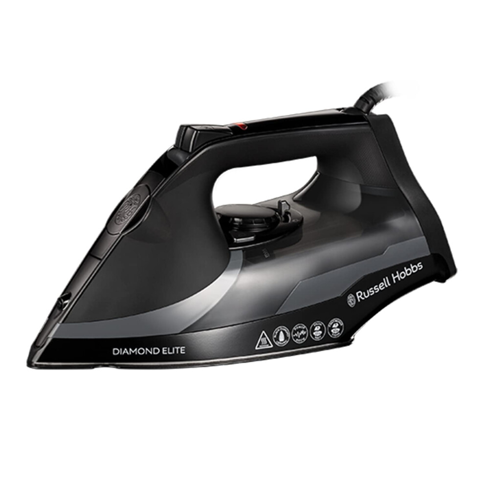 Russell Hobbs Diamond Elite Steam Iron, Black Diamond Soleplate, 220G Steam Shot, 50G Continuous Steam, 350Ml Water Tank, Anti-Calc & Anti-Drip