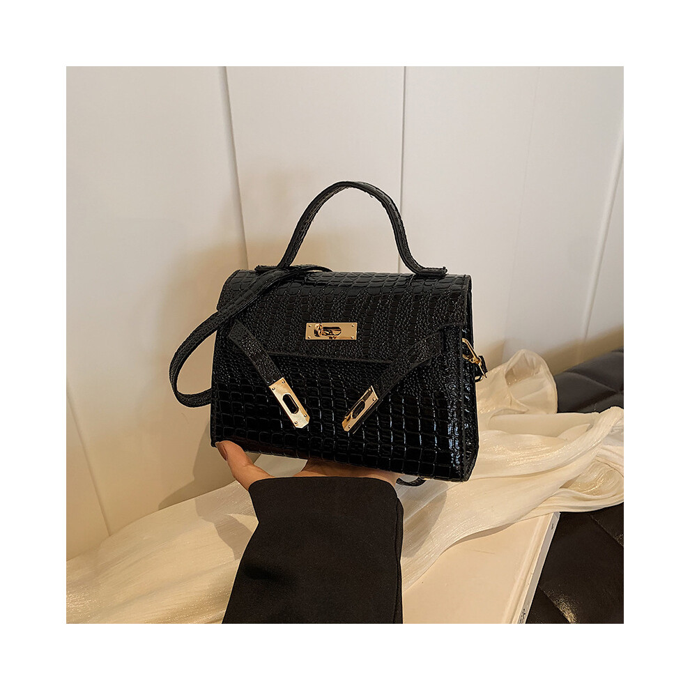 (Black) Chic Crocodile Embossed Lock Small Handbag For Women 2024 Summer Trendy Shoulder And Crossbody Bag