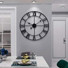 HAITANG Vintage Large Wall Clocks Round Metal Nearly Silent Non Ticking Battery Operated 40cm / 16 Inches Roman Numerals Black Clock for Living