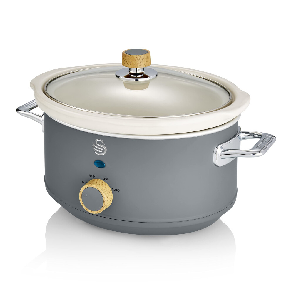 Swan SF17021GRYN Nordic Slow Cooker with 3 Temperature Settings, Keep Warm Function, 3.5L, 200W, Grey