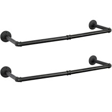OROPY Industrial Pipe Clothes Bar Rack, Set of 2, 92cm Wall Mounted Detachable Retro Metal Garment Hanging Storage Rail (Double Base)