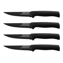 BRANIK Brand Titanium Series Steak Knives Set of 4, Premium German Steel with Special Baked on Ceramic Non-Stick Coating. Dishwasher Safe Kitchen