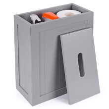 Lantaly Slimline Multi-Purpose Storage Unit, Toilet Roll Paper Cabinet, Cleaning Compact Wooden Shaker Bathroom Tidy Box , Grey
