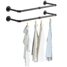 IBUYKE 94cm Industrial Pipe Wall Mounted Clothes Rail (Set of 2) - Heavy-Duty Retro Tidy Rail TYJ001H-2 for Home & Shop Display
