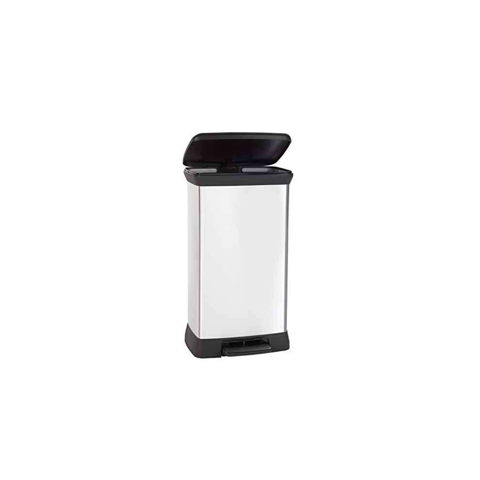 Curver Metal Effect 70% Recycled Kitchen Pedal Touch Deco Bin 50 Litres - Silver