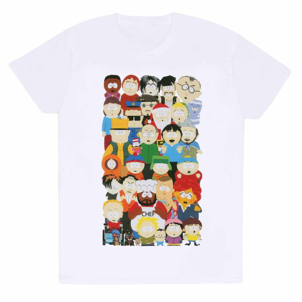 (S, White) South Park Unisex Adult Town Group T-Shirt