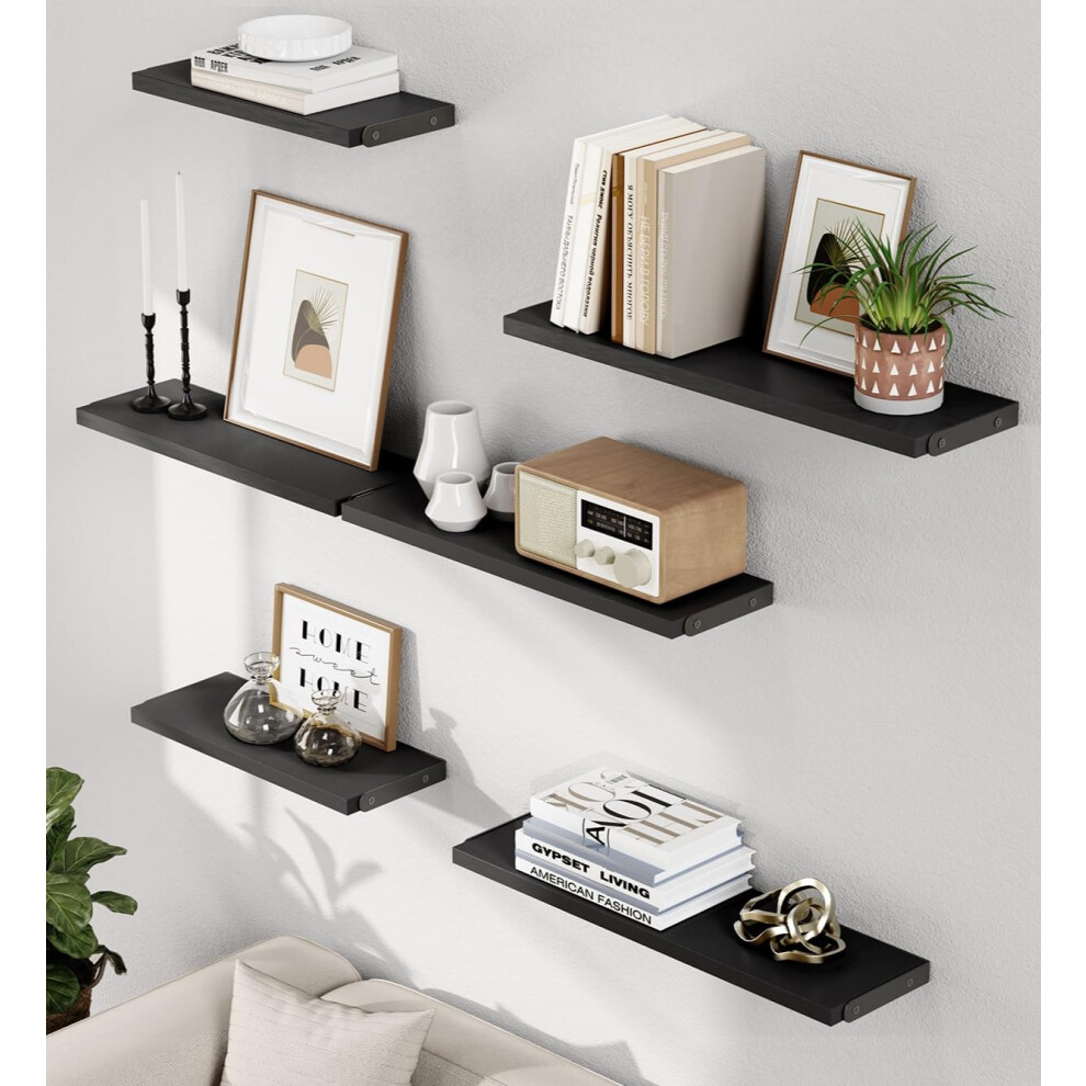 Pipishell Floating Shelves Set Of 6, Wood Floating Shelves For Wall Decor, Rustic Farmhouse Wall Shelves For Bedroom, Bathroom Shelves For Wall 5051217116874