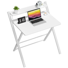 GreenForest Folding Desk No Assembly Required Small Size,Computer Desk with 2-Tier Shelf Laptop Foldable Table for Small Spaces, White