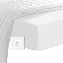 Pizuna 100% Cotton Double Fitted Sheet White, 400 Thread Count Long Staple Cotton Fitted Bed Sheets Double 140x200 cm, Sateen Weave 40 cm Deep Fitted
