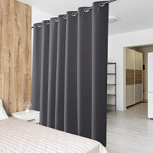 PONY DANCE Wide Blackout Curtain - Grey Blackout Privacy Curtain Panel Heavy Duty Temporary Blinds with Eyelet for Sliding Glass Door/Living Room,