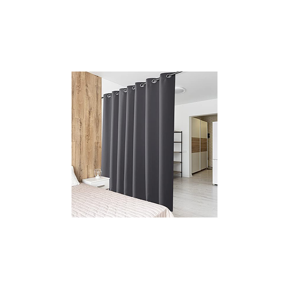 PONY DANCE Wide Blackout Curtain - Grey Blackout Privacy Curtain Panel Heavy Duty Temporary Blinds with Eyelet for Sliding Glass Door/Living Room,