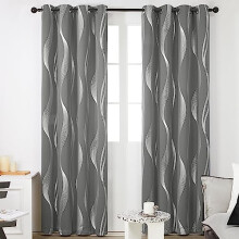 Deconovo Grey Curtains 66 x 54 Inch Drop Foil Printed Line Room Darkening Curtains Thermal Insulated Energy Saving Super Soft Eyelet Blackout Curtains