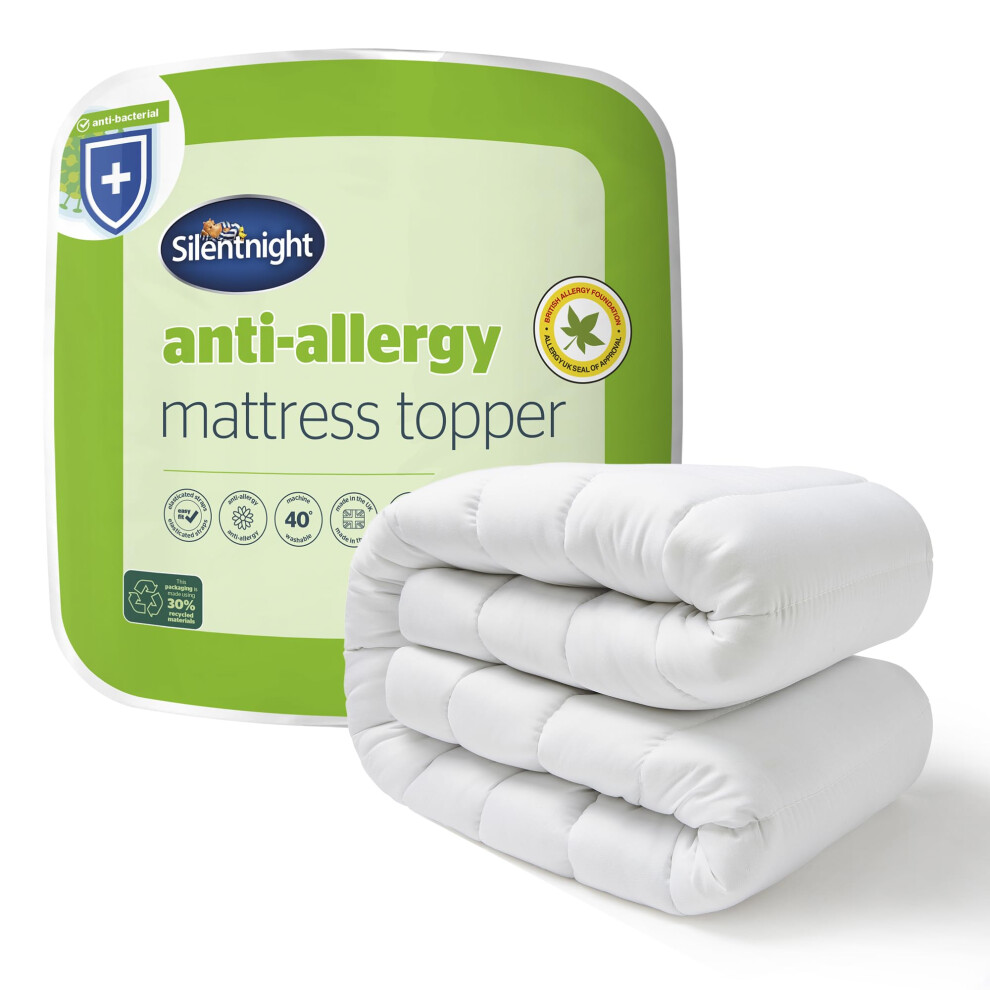 Silentnight Anti-Allergy Double Mattress Topper - Thick Deep Mattress Pad Protecting Against Allergies and Dust Mites - Hypoallergenic and Machine