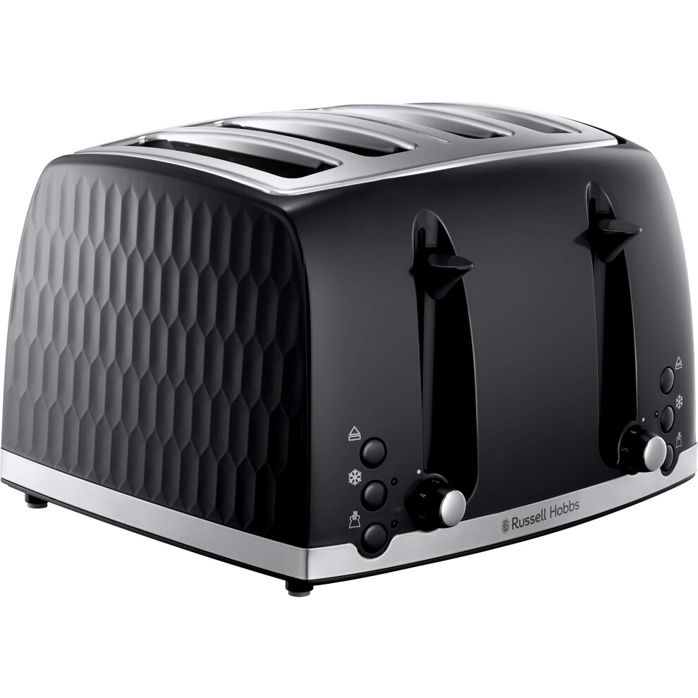 Russell Hobbs Honeycomb 4 Slice Toaster (Independent & Extra wide slots with high lift, 6 Browning levels, Frozen/Cancel/Reheat function, Removable