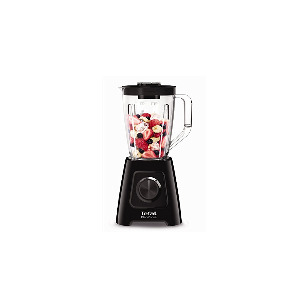 Tefal Blendforce II Blender, 1.25L Plastic Jug, 600W, 4 Removeable Stainless Steel Blades, 3 Programs + Pulse, Black, BL420840