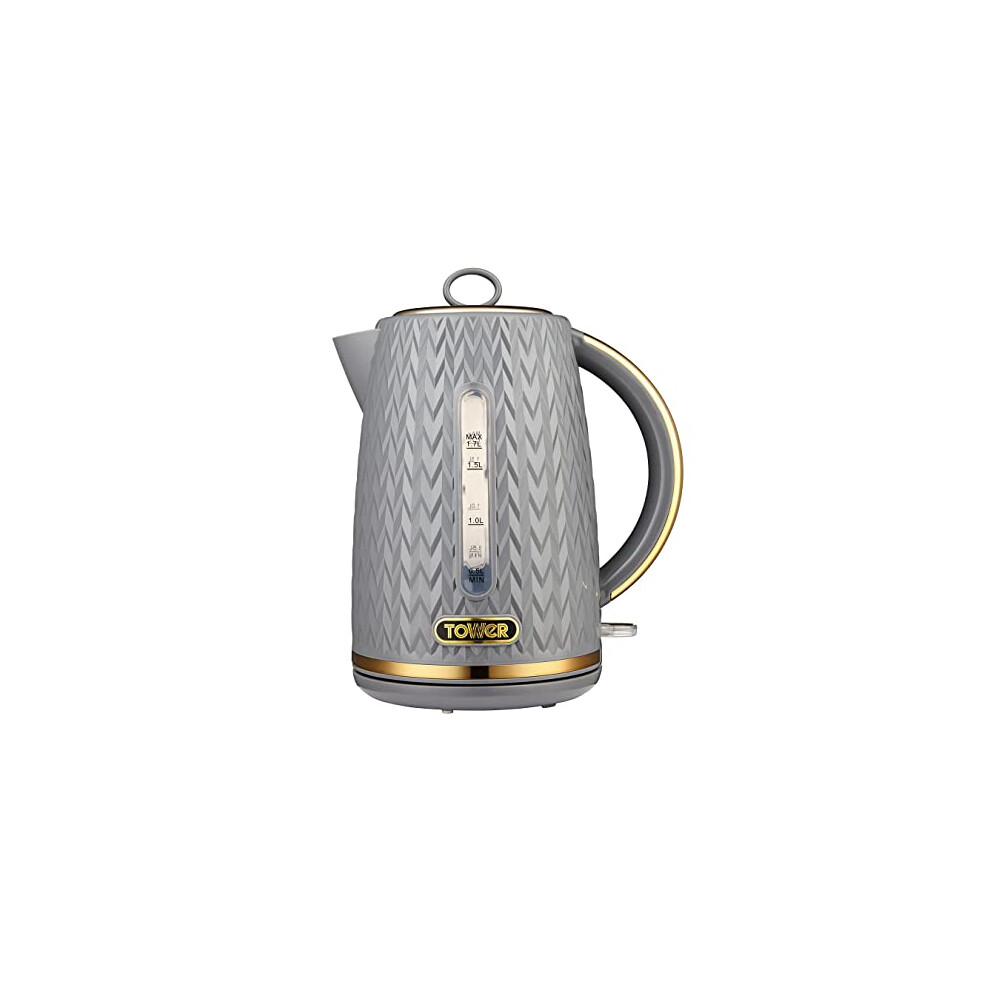 Tower T10052gry Empire 1.7 Litre Kettle With Rapid Boil, Removable Filter, 3000W, With Brass Accents Grey
