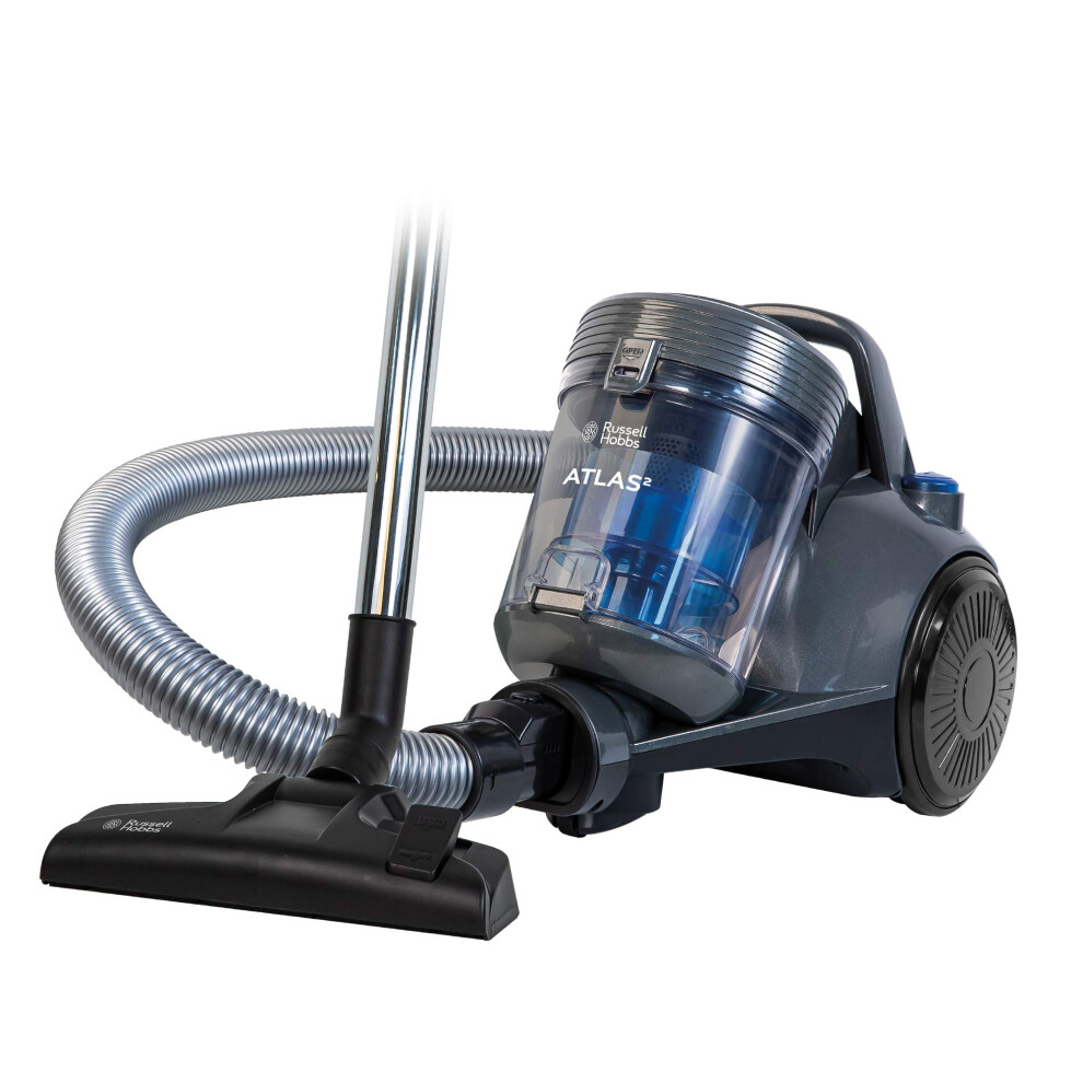 Russell Hobbs Cylinder Vacuum Cleaner ATLAS2 2.5 Litre Grey & Blue with 3 in 1 Multi-Tool, Triple Dust Lock 700W High Efficiency Motor, 2 Year