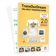 TransOurDream Tru-Transfer Paper - 100 Sheets A4 Inkjet Heat Transfer Paper Iron On Transfer Paper 2.0 for White and Light T Shirts Fabrics NO Mirror