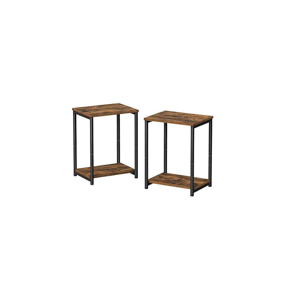 VASAGLE Set of 2 Side Tables, 2-Tier Sofa Side Tables, Bedside Tables with Steel Frames, for Living Room, Bedroom, Home Office, Industrial Style,