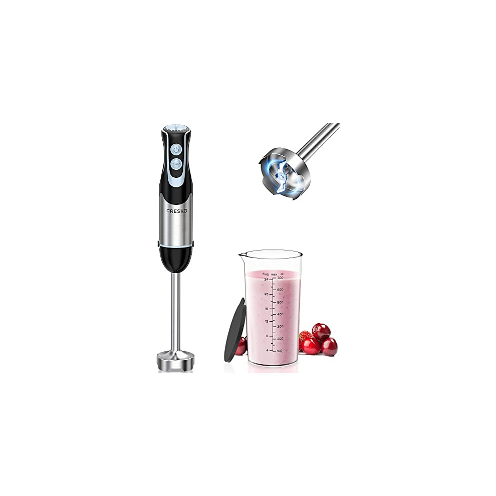 FRESKO Stainless Steel Hand Blender, 1200W Electric Stick Blender with 12 Speed and Turbo Mode, Heavy Duty Copper Motor Immersion Blender,700ml Beaker
