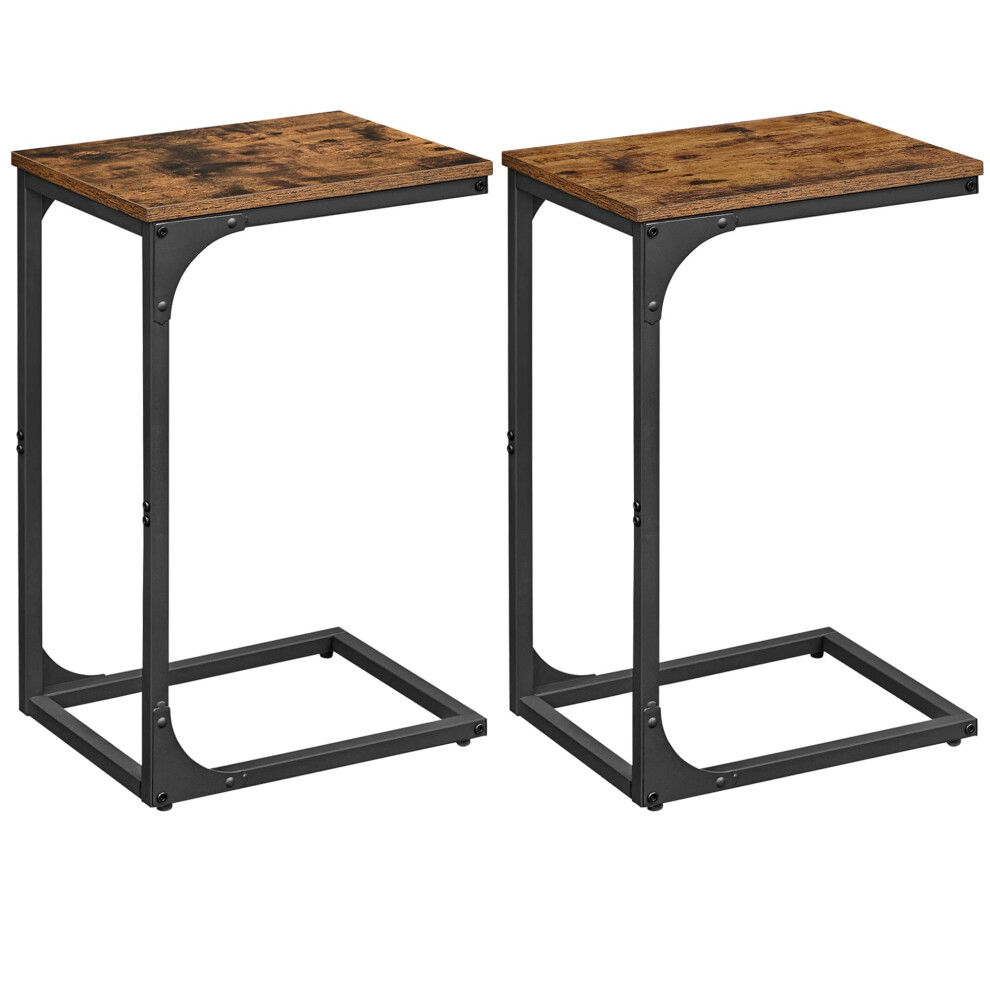 VASAGLE Set of 2 C-Shaped Side Table, Bedside Table, Sofa Side Table, Coffee Table, with Metal Frame, Industrial, for Living Room, Bedroom, Rustic