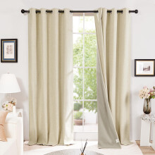Deconovo Soft Faux Linen Blackout Curtains Eyelet Curtains Energy Saving, Noise Reduction, Stylish Thermal Curtains for Living Room, W46 x L90 Inch