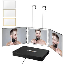 Vanexiss 3 Way Mirror with Lights,360 Mirror with Three Colors of Lights - Rechargeable - Foldable,Haircut Mirror with Height Retractable Hook For