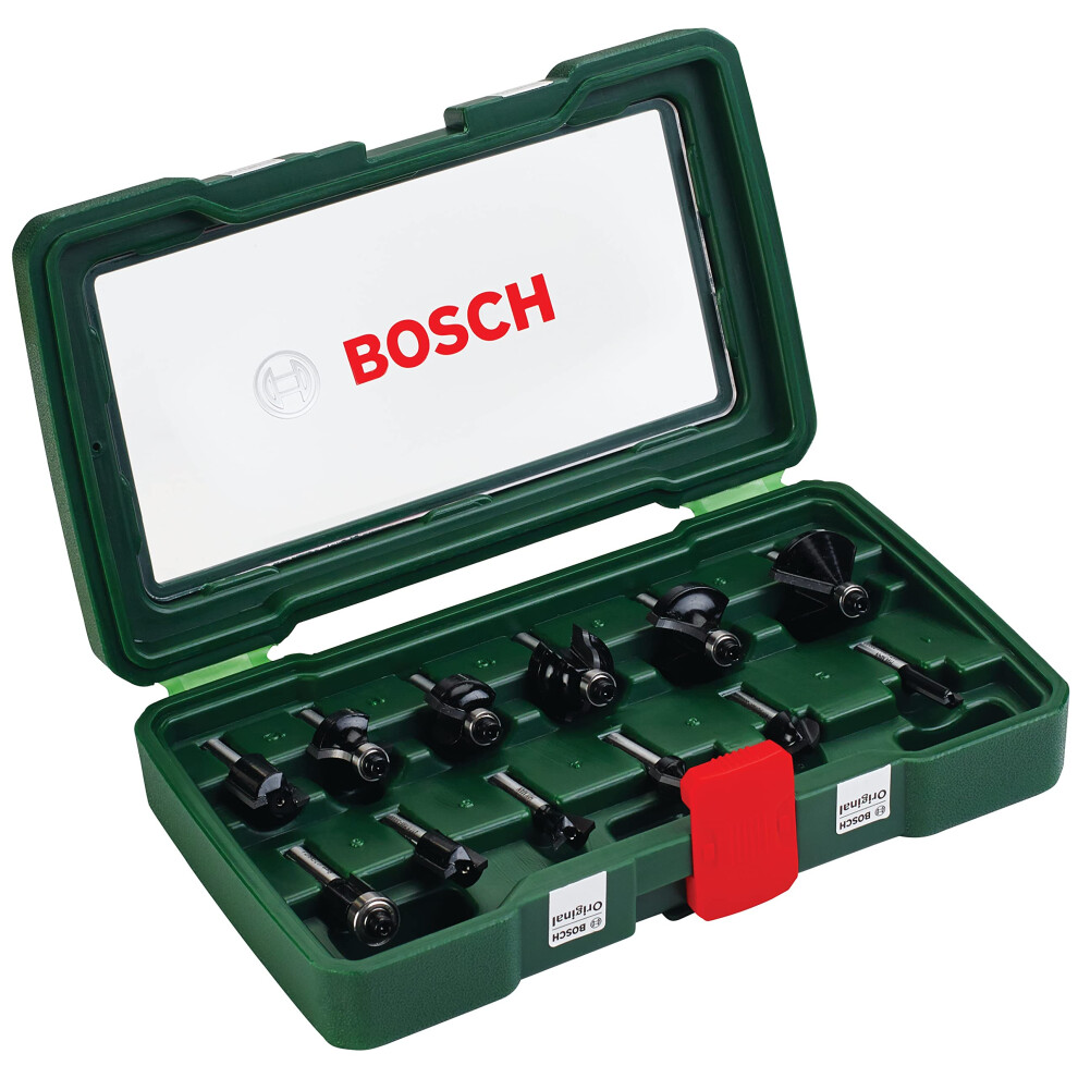 Bosch Accessories 12-Piece Hard Metal Router Bit Set (for Wood, Shank ?? 1/4", Accessory Routers)