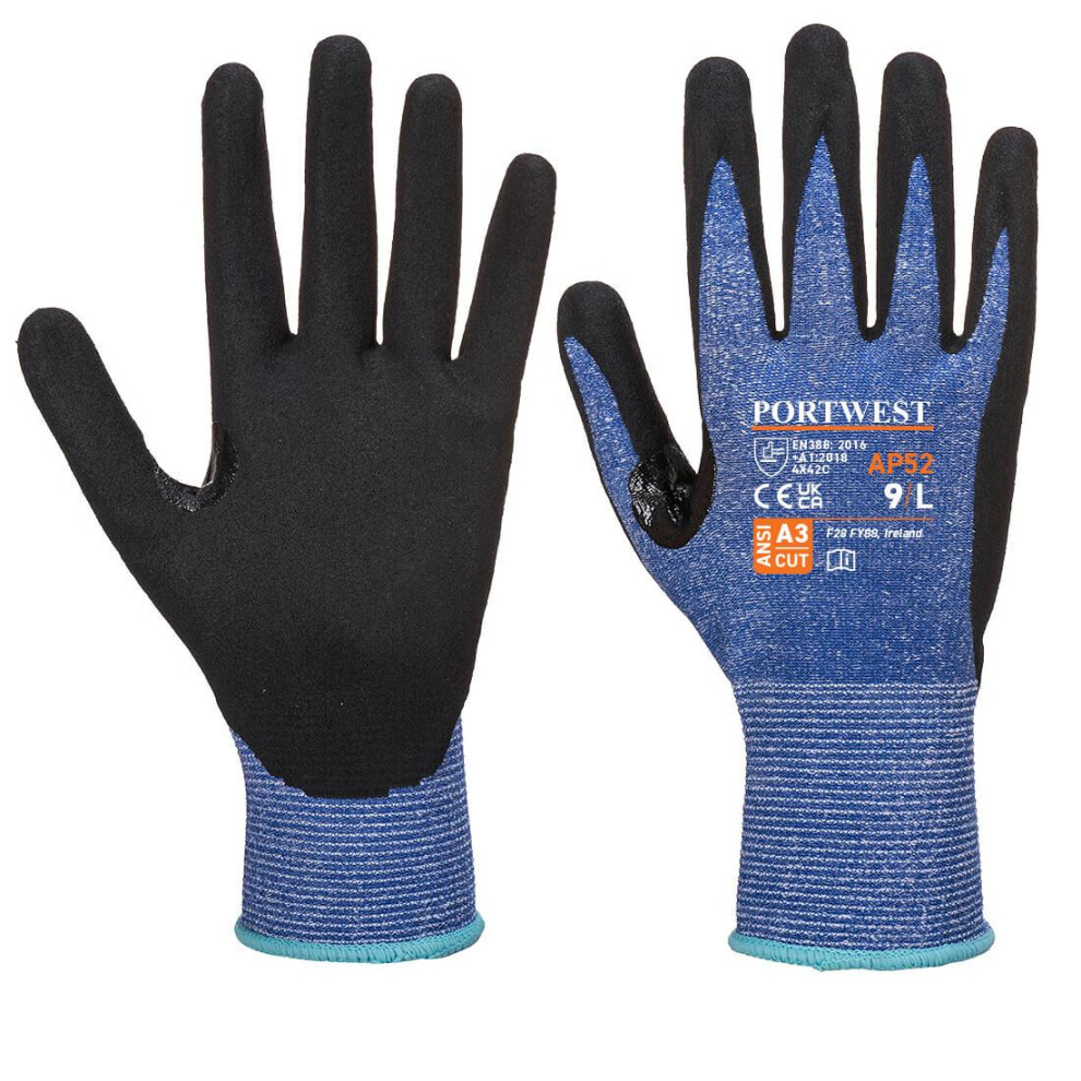 (M, Blue/Black) Portwest Unisex Adult AP52 Dexti Ultra Cut Resistant Gloves