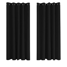 Deconovo Super Soft Thermal Insulated Eyelet Blackout Curtains for Bedroom 66 x 54 Drop Inch Black 2 Panels