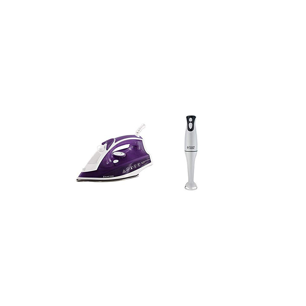 Russell Hobbs Supreme Steam Traditional Iron 23060, 2400 W - Purple/White & Hobbs Food Collection Hand Blender 22241, 200 W - White