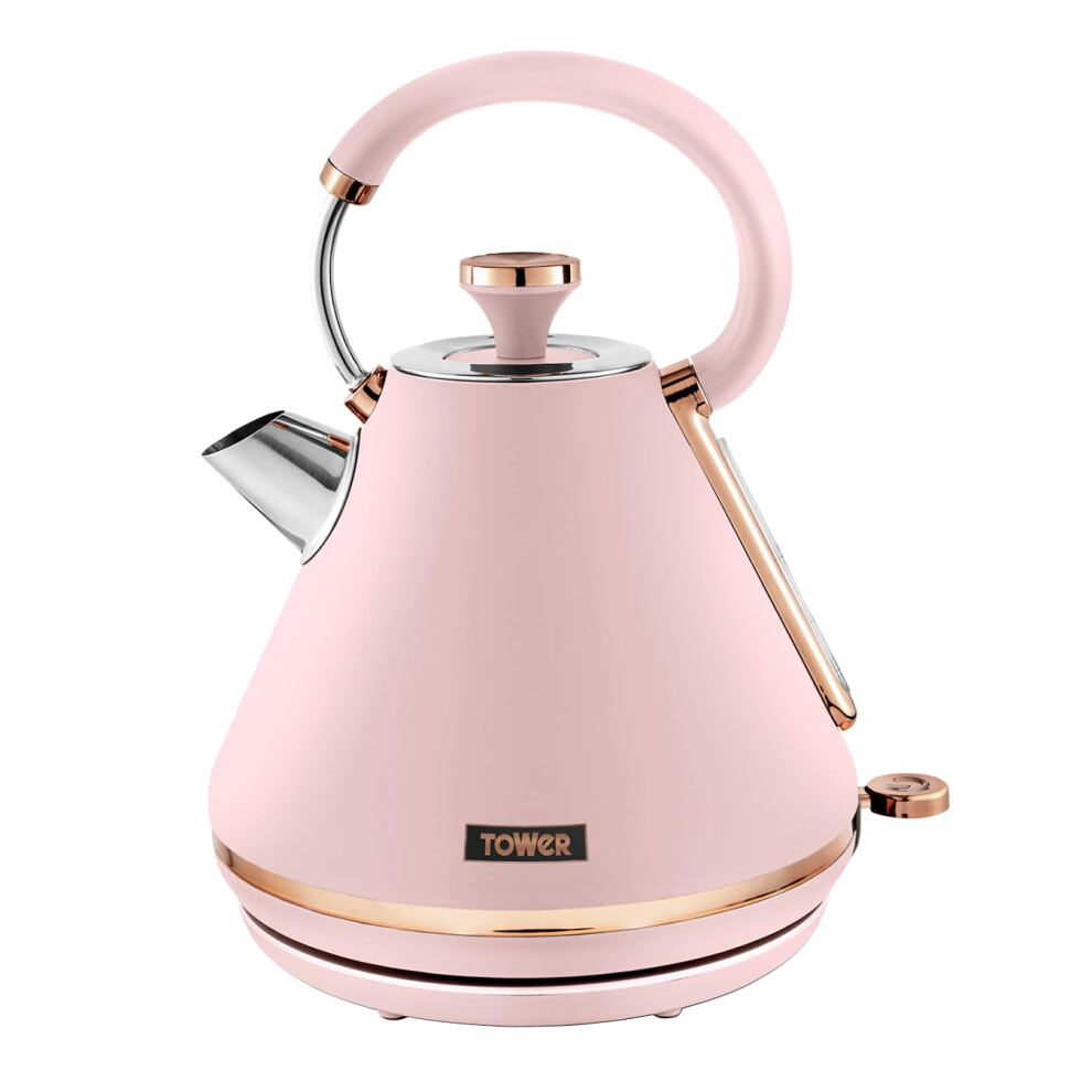 Tower T10044PNK Cavaletto Pyramid Kettle with Fast Boil, Detachable Filter, 1.7 Litre, 3000 W, Marshmallow Pink and Rose Gold