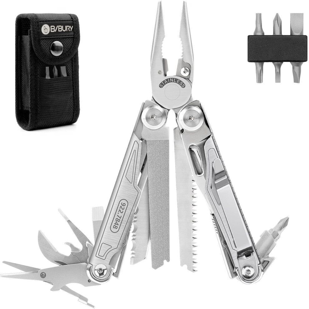 BIBURY Multitools, Upgraded Multi Tool Foldable Pliers, Stainless Steel Multitools with Nylon Pouch, Ideal for Camping, Outdoor, Repairing, Hiking -