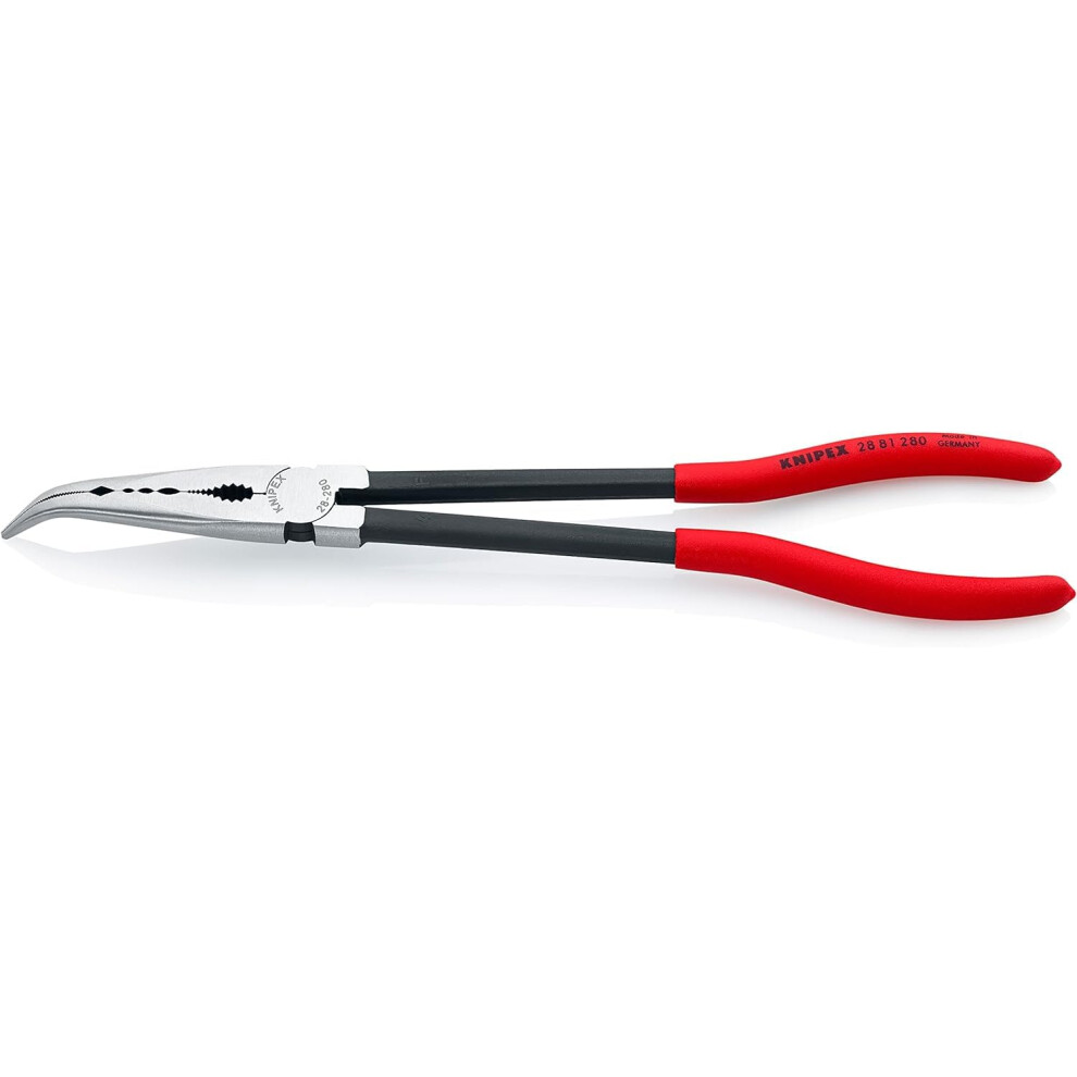 Knipex Long Reach Needle Nose Pliers with transverse profiles black atramentized, plastic coated 280 mm 28 81 280