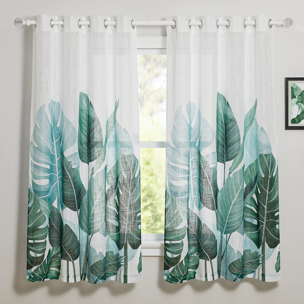 PONY DANCE White Semi-Transparent Curtains Linen Look Set of 2 Bedroom Curtains and Curtains Short Semi-Transparent Voile Curtains H 175 x W 140 cm