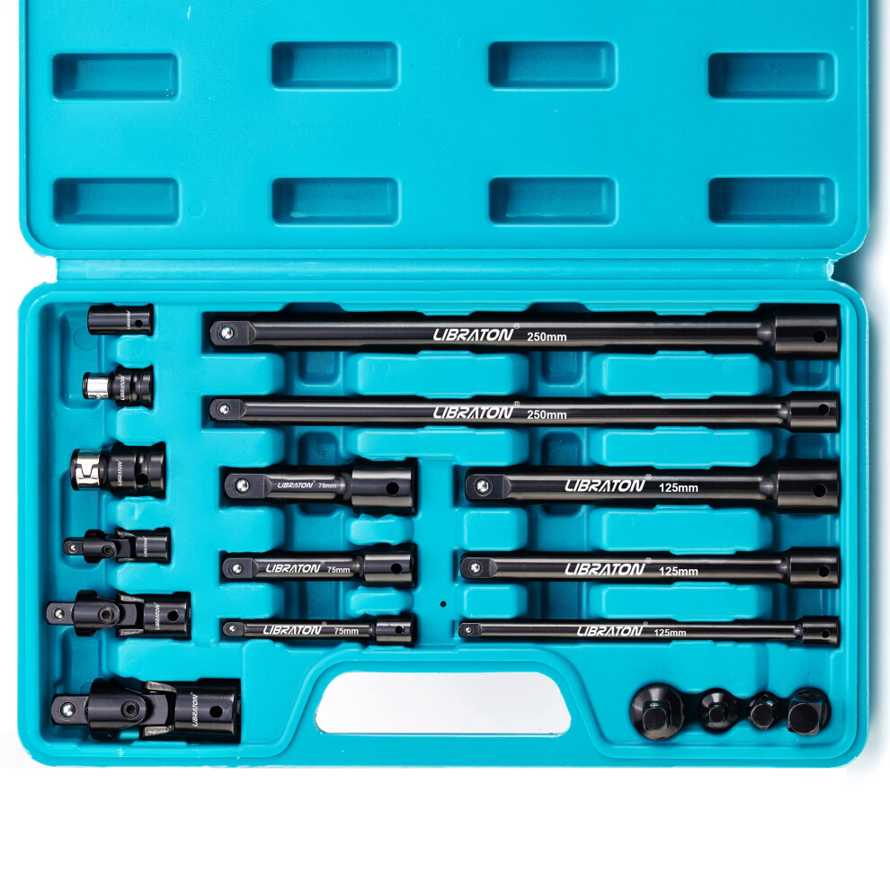 Libraton Extension Bars, 3/8 1/2 1/4 Extension Set, Spanner Extensions, With Socket Adapters, Socket Extensions, Universal Joints, Impact Coupler, 5051217130511