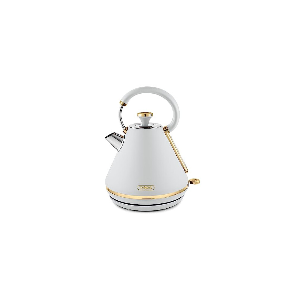 Tower T10044WHT Cavaletto Pyramid Kettle with Fast Boil, Detachable Filter, 1,7L, 3000W, Optic White and Champagne Gold