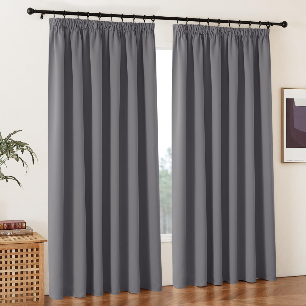 PONY DANCE Extra Wide Curtains Pencil Pleat - Grey Curtains 90x90 Blackout Curtains for Living Room Thermal Curtains Room Divider Decoration Room