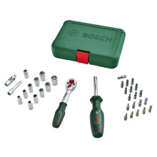 Bosch Home and Garden Ratchets / 1/4" Drive Socket Set 34-Piece (Versatile Drive Socket Set for Multiple DIY Tasks; Ergonomic, Soft Grip Handle;