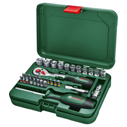 Bosch Bosch Home and Garden Ratchets / 1/4" Drive Socket Set 34-Piece (Versatile Drive Socket Set for Multiple DIY Tasks; Ergonomic, Soft Grip Handle; 1