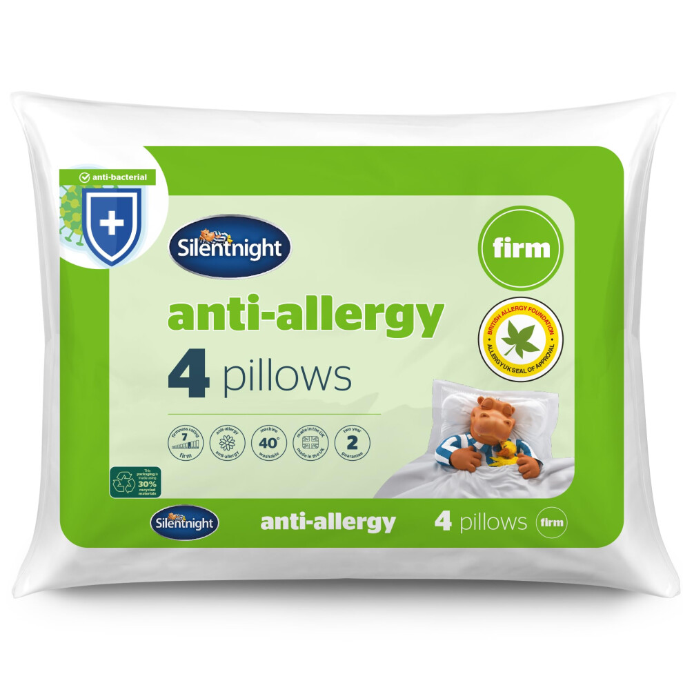 Silentnight Anti Allergy Firm Pillows 4 Pack ? Firm Support Pillows With Fibre Core Ideal For Side Sleepers And Neck And Shoulder Pain Relief ?