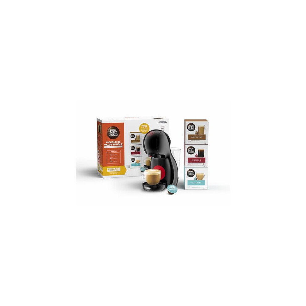 Dolce Gusto DeLonghi Nescaf? Piccolo XS Pod Capsule Coffee Machine Value Bundle, Espresso, Cappuccino and more, EDG210.B, 0.8 liters, Black & Red,