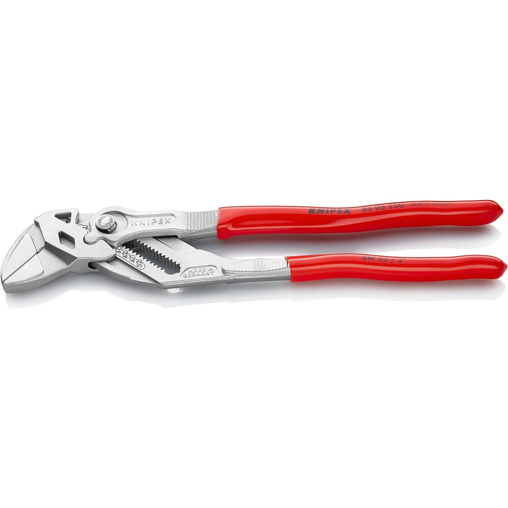 KNIPEX Pliers Wrench, Chrome-Plated, 250 mm, Grips Continuously Up to 52 mm, Fine Adjustment by Button Push, Adjustable Wrench, 86 03 250