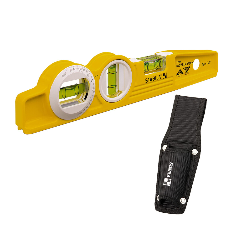 Stabila 16670/0 25 cm"Torpedo Type 81 SV REM W360" Spirit Level with Bag - Yellow/Black