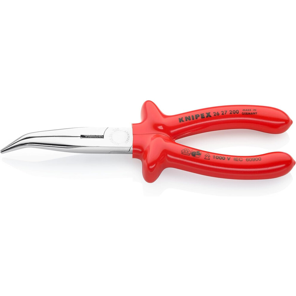 Knipex Snipe Nose Side Cutting Pliers (Stork Beak Pliers) chrome-plated, with dipped insulation, VDE-tested 200 mm 26 27 200