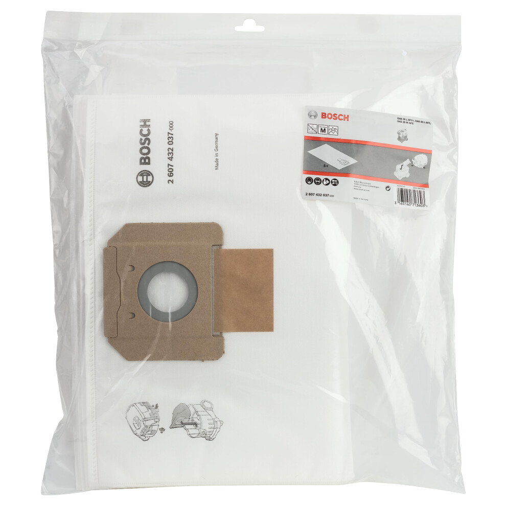 Bosch 5x Fleece Filter Bag (replacement bag for GAS 35 L AFC/ L SFC+/M AFC Professional, for Dry Vacuuming, Accessories for Dust Extractors)