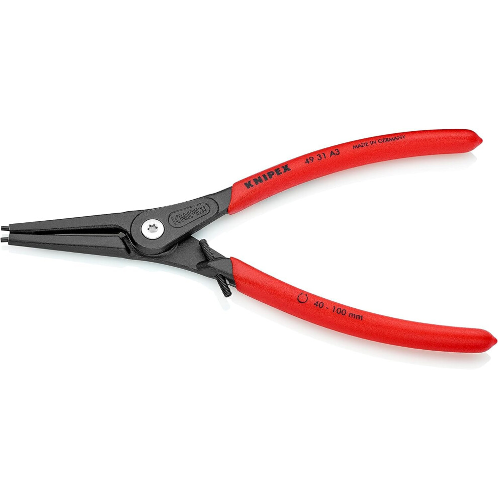 Knipex Precision Circlip Pliers for external circlips on shafts with overstretching limiter grey atramentized, with non-slip plastic coating 225 mm 49