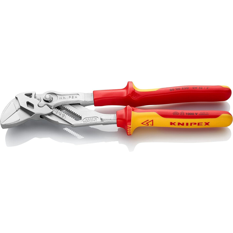 Knipex Pliers Wrench pliers and a wrench in a single tool chrome-plated, insulated with multi-component grips, VDE-tested 250 mm (self-service