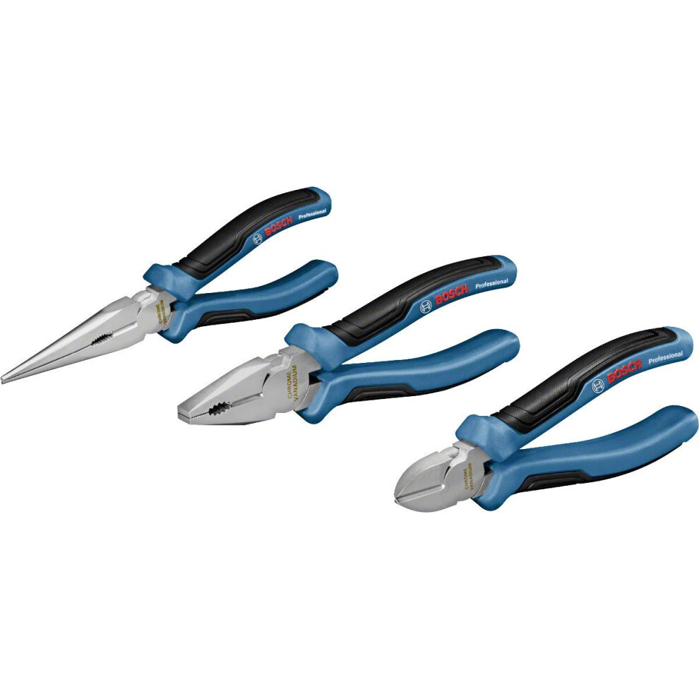 Bosch Professional three-part pliers set (combination pliers, needle-nose pliers and side cutters, with L-BOXX inlay)