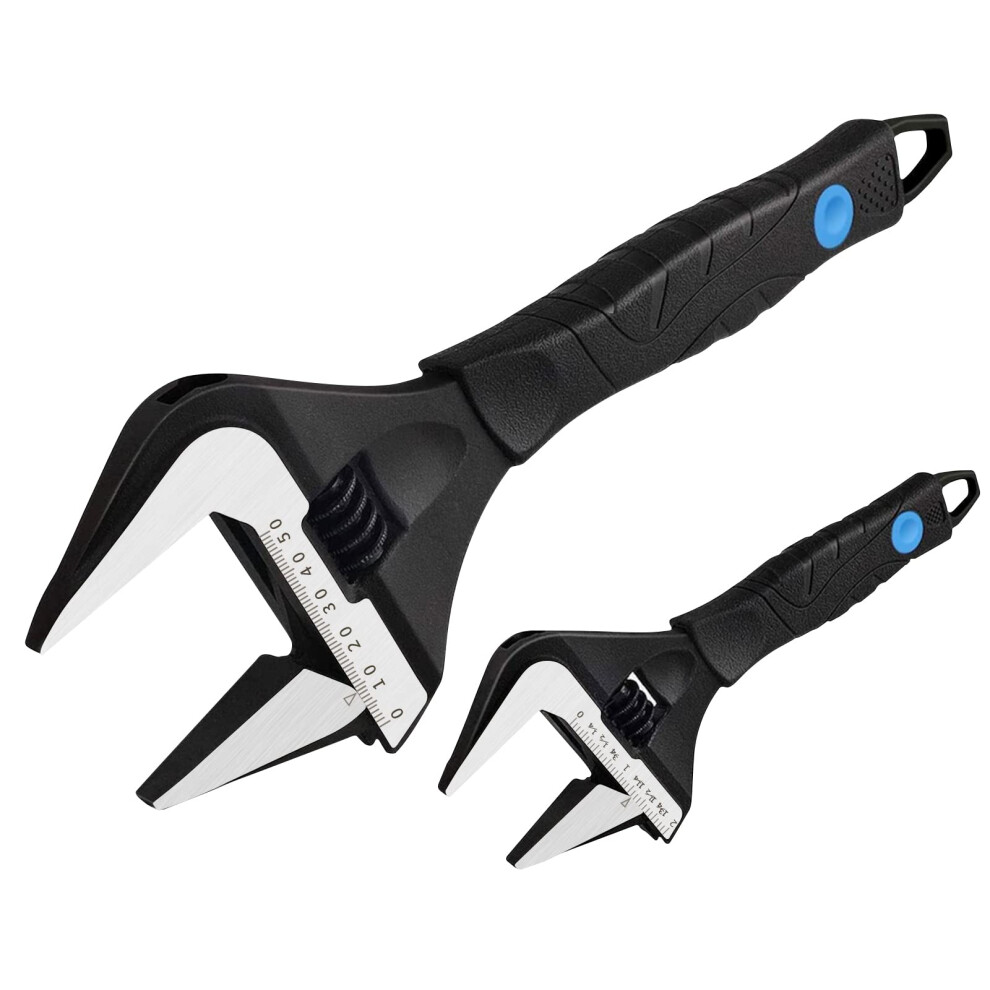 Maxpower Adjustable Wrenches Wide Jaw, 2Pcs Stubby Adjustable Spanner Set Deep Jaw Plumbing Spanners Wrenches, 150Mm (6") & 250Mm (10") In A Kitbag 5051217135738